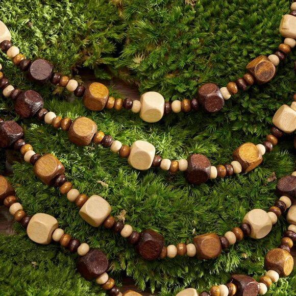 Vintage Wooden Beaded Necklace Multi Layered Unique Shape Women's Jewelry - Picture 8 of 9